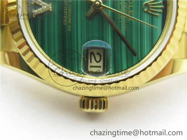 Durable Daydate 278288 31mm YG EWF Best Edition Green Malachite Dial on YG President Bracelet ETA 2605