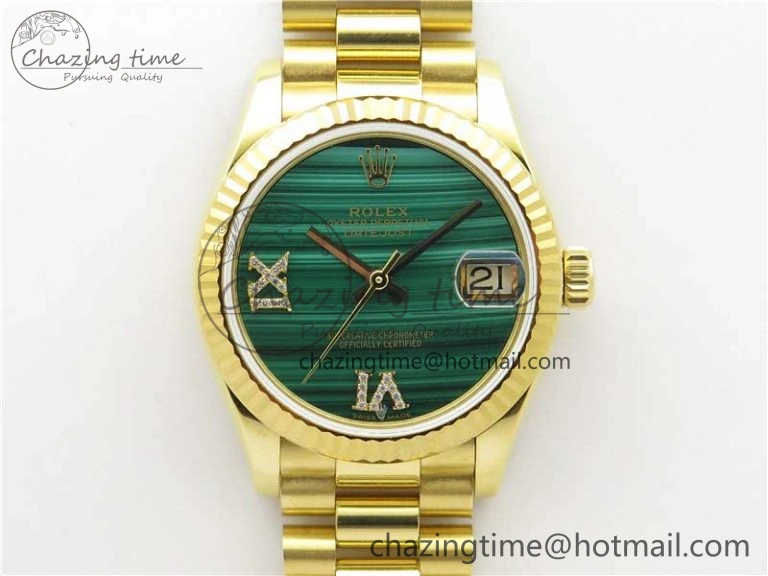 Daydate 278288 31mm YG EWF Best Edition Green Malachite Dial on YG President Bracelet ETA TopPick 10331