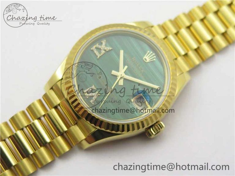 Durable Daydate 278288 31mm YG EWF Best Edition Green Malachite Dial on YG President Bracelet ETA 2605