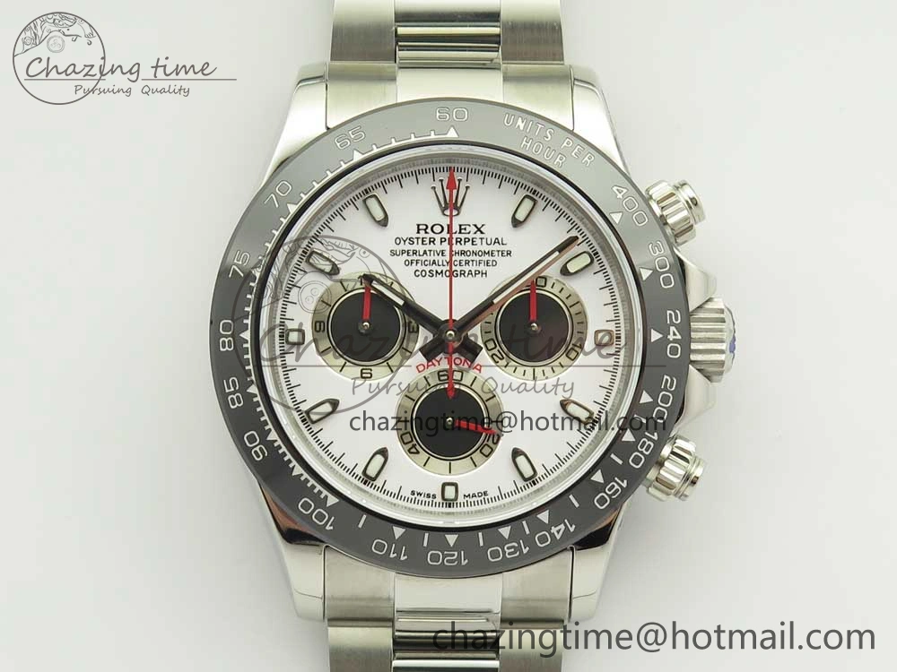 FashionForward Daytona 116500 JHF Best Edition Ceramic Bezel White Dial Black Red on SS Bracelet A 3266