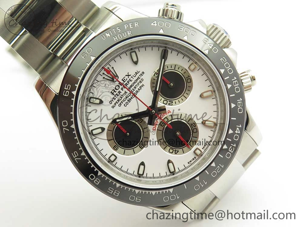 FashionForward Daytona 116500 JHF Best Edition Ceramic Bezel White Dial Black Red on SS Bracelet A 3266