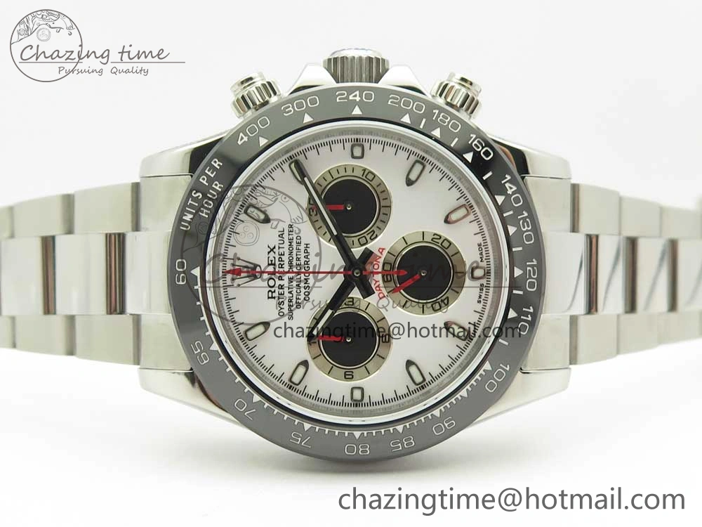 FashionForward Daytona 116500 JHF Best Edition Ceramic Bezel White Dial Black Red on SS Bracelet A 3266