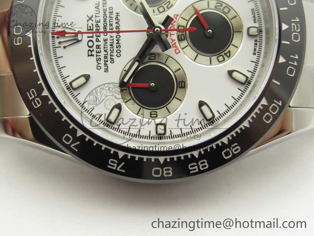 FashionForward Daytona 116500 JHF Best Edition Ceramic Bezel White Dial Black Red on SS Bracelet A 3266