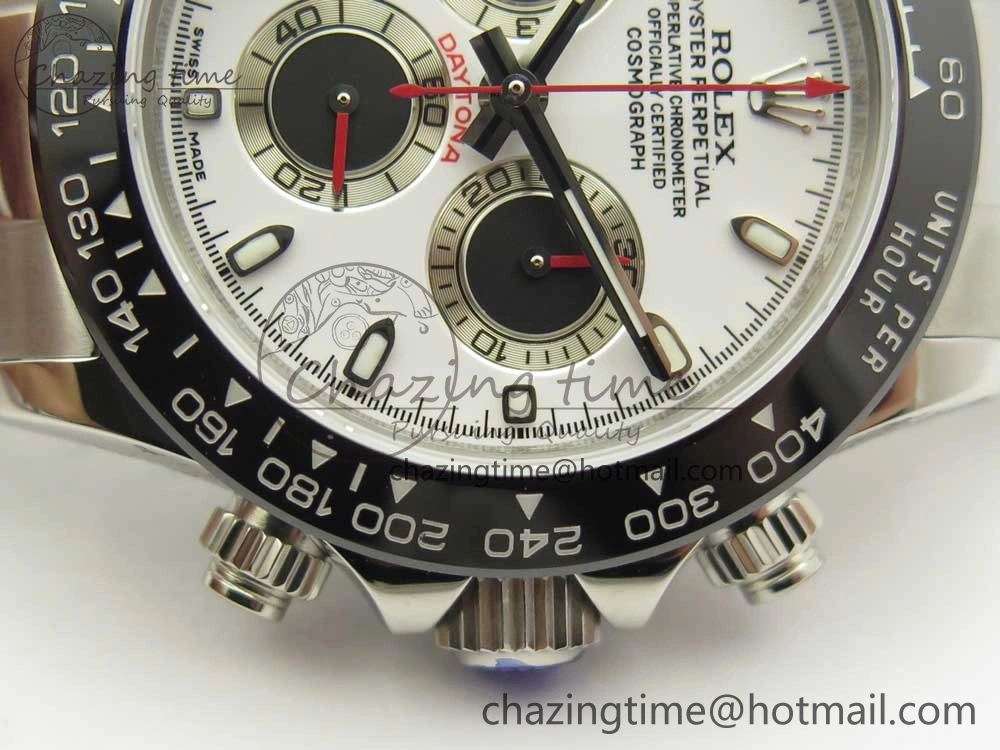 FashionForward Daytona 116500 JHF Best Edition Ceramic Bezel White Dial Black Red on SS Bracelet A 3266