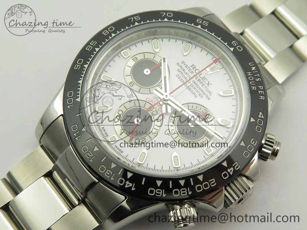 FashionForward Daytona 116500 JHF Best Edition Ceramic Bezel White Dial Black Red on SS Bracelet A 3266