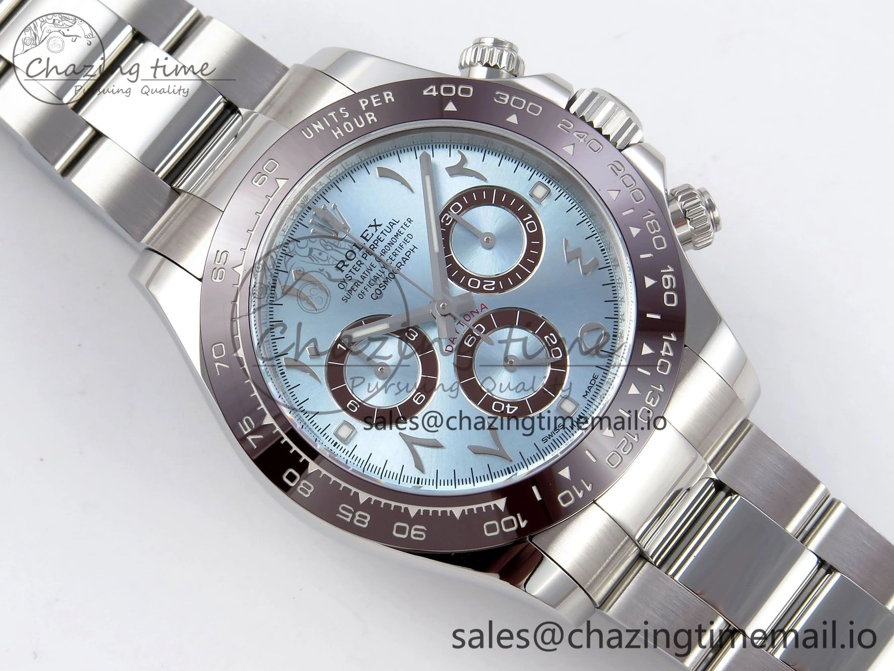 FlexibleFit Daytona 116506 Clean 1:1 Best Edition Ice Blue Dial Arabic Markers on SS Bracelet SA4130 V 1344