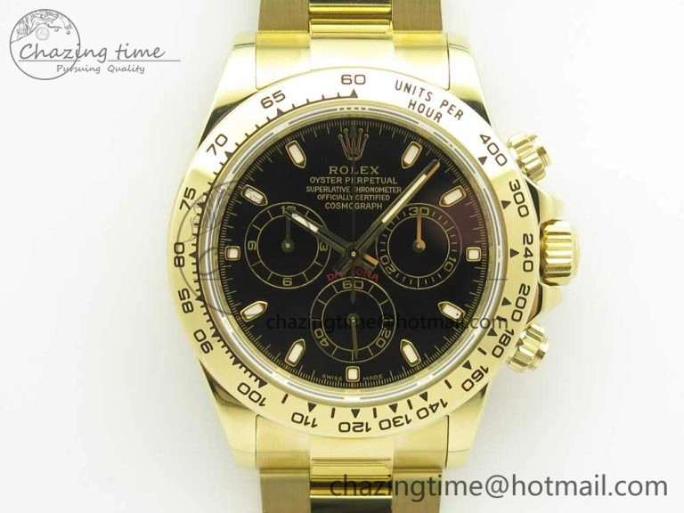 SmoothTexture Daytona 116508 ARF 1:1 Best Edition YG Plated 904L SS Case and Bracelet Black Dial A4130 Super Clone V 3252
