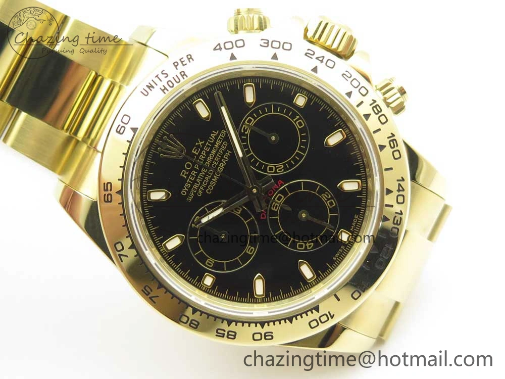 SmoothTexture Daytona 116508 ARF 1:1 Best Edition YG Plated 904L SS Case and Bracelet Black Dial A4130 Super Clone V 3252