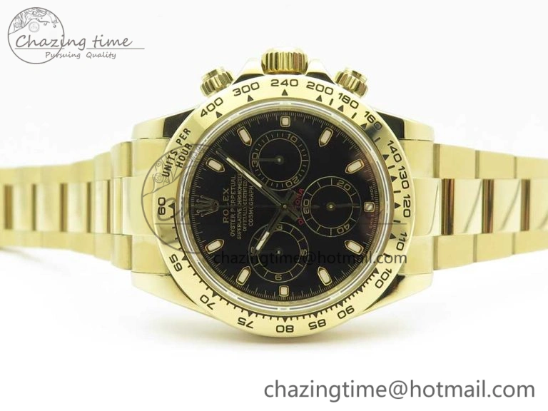 SmoothTexture Daytona 116508 ARF 1:1 Best Edition YG Plated 904L SS Case and Bracelet Black Dial A4130 Super Clone V 3252