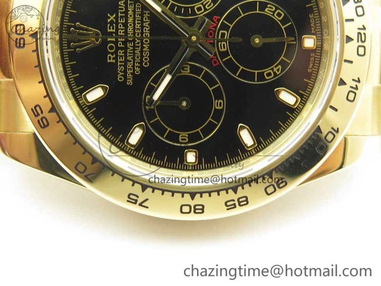 SmoothTexture Daytona 116508 ARF 1:1 Best Edition YG Plated 904L SS Case and Bracelet Black Dial A4130 Super Clone V 3252