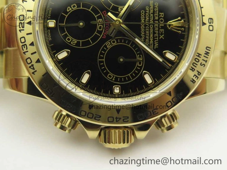 SmoothTexture Daytona 116508 ARF 1:1 Best Edition YG Plated 904L SS Case and Bracelet Black Dial A4130 Super Clone V 3252
