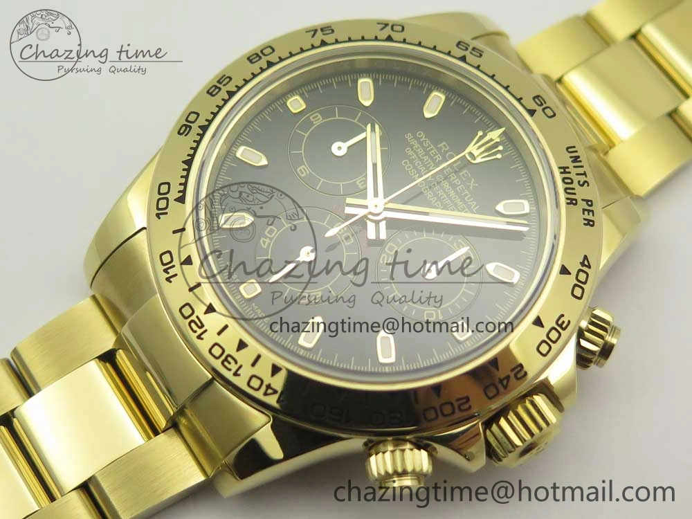 SmoothTexture Daytona 116508 ARF 1:1 Best Edition YG Plated 904L SS Case and Bracelet Black Dial A4130 Super Clone V 3252