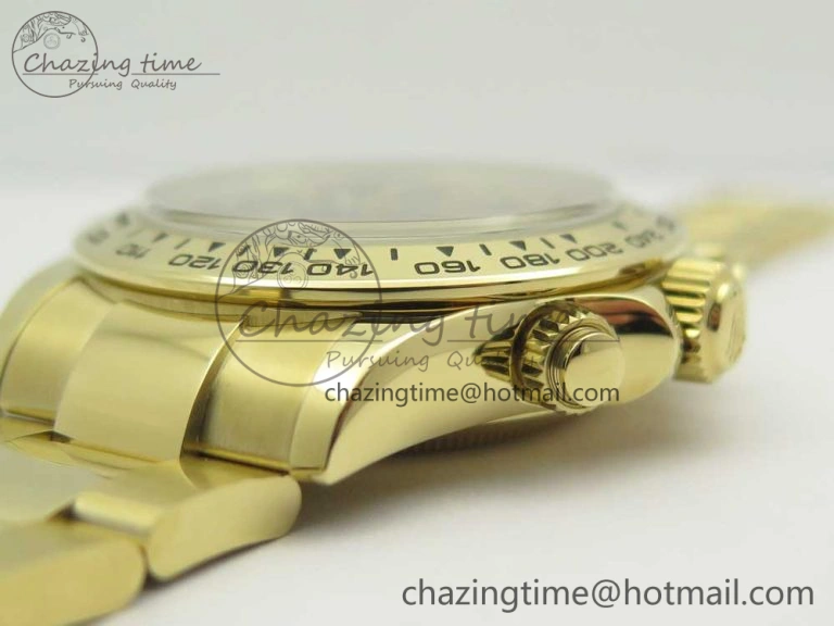 SmoothTexture Daytona 116508 ARF 1:1 Best Edition YG Plated 904L SS Case and Bracelet Black Dial A4130 Super Clone V 3252
