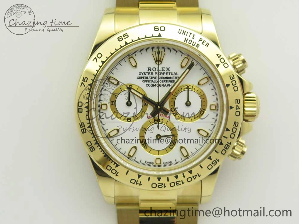 Packable Daytona 116508 ARF 1:1 Best Edition YG Plated 904L SS Case and Bracelet White Dial A4130 Super Clone V 3253