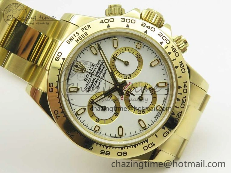 Packable Daytona 116508 ARF 1:1 Best Edition YG Plated 904L SS Case and Bracelet White Dial A4130 Super Clone V 3253