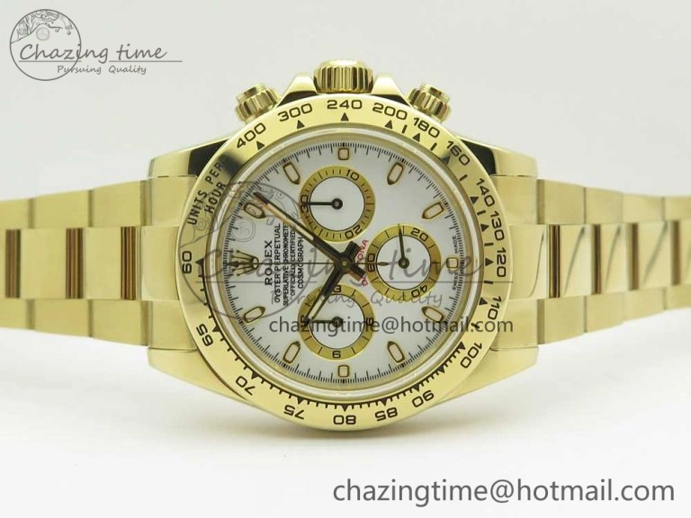Packable Daytona 116508 ARF 1:1 Best Edition YG Plated 904L SS Case and Bracelet White Dial A4130 Super Clone V 3253