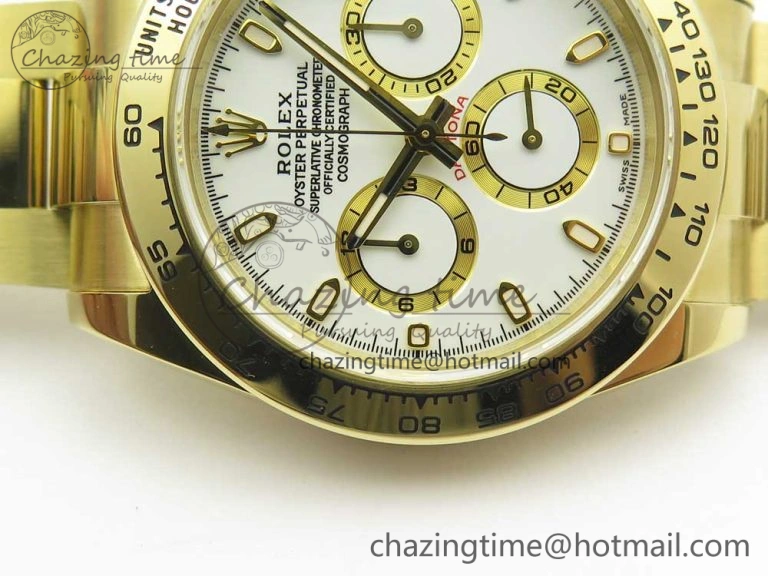 Packable Daytona 116508 ARF 1:1 Best Edition YG Plated 904L SS Case and Bracelet White Dial A4130 Super Clone V 3253