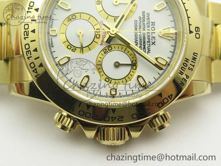 Packable Daytona 116508 ARF 1:1 Best Edition YG Plated 904L SS Case and Bracelet White Dial A4130 Super Clone V 3253