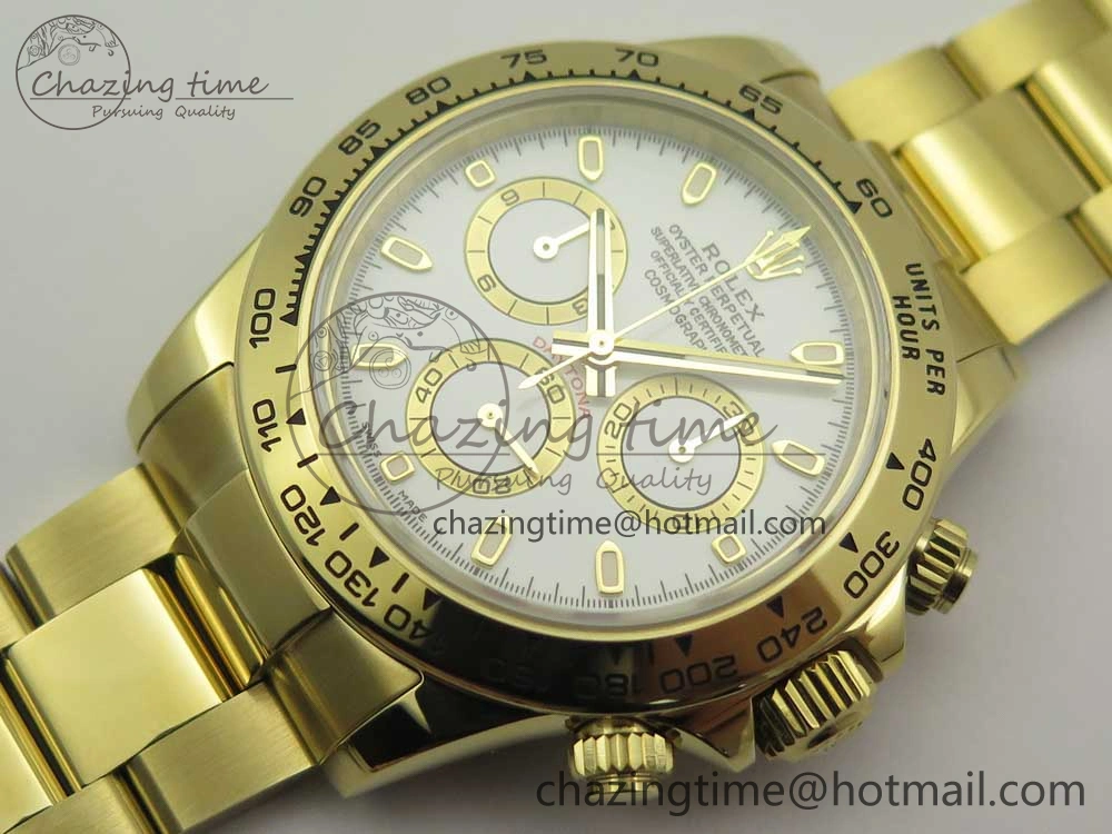 Packable Daytona 116508 ARF 1:1 Best Edition YG Plated 904L SS Case and Bracelet White Dial A4130 Super Clone V 3253