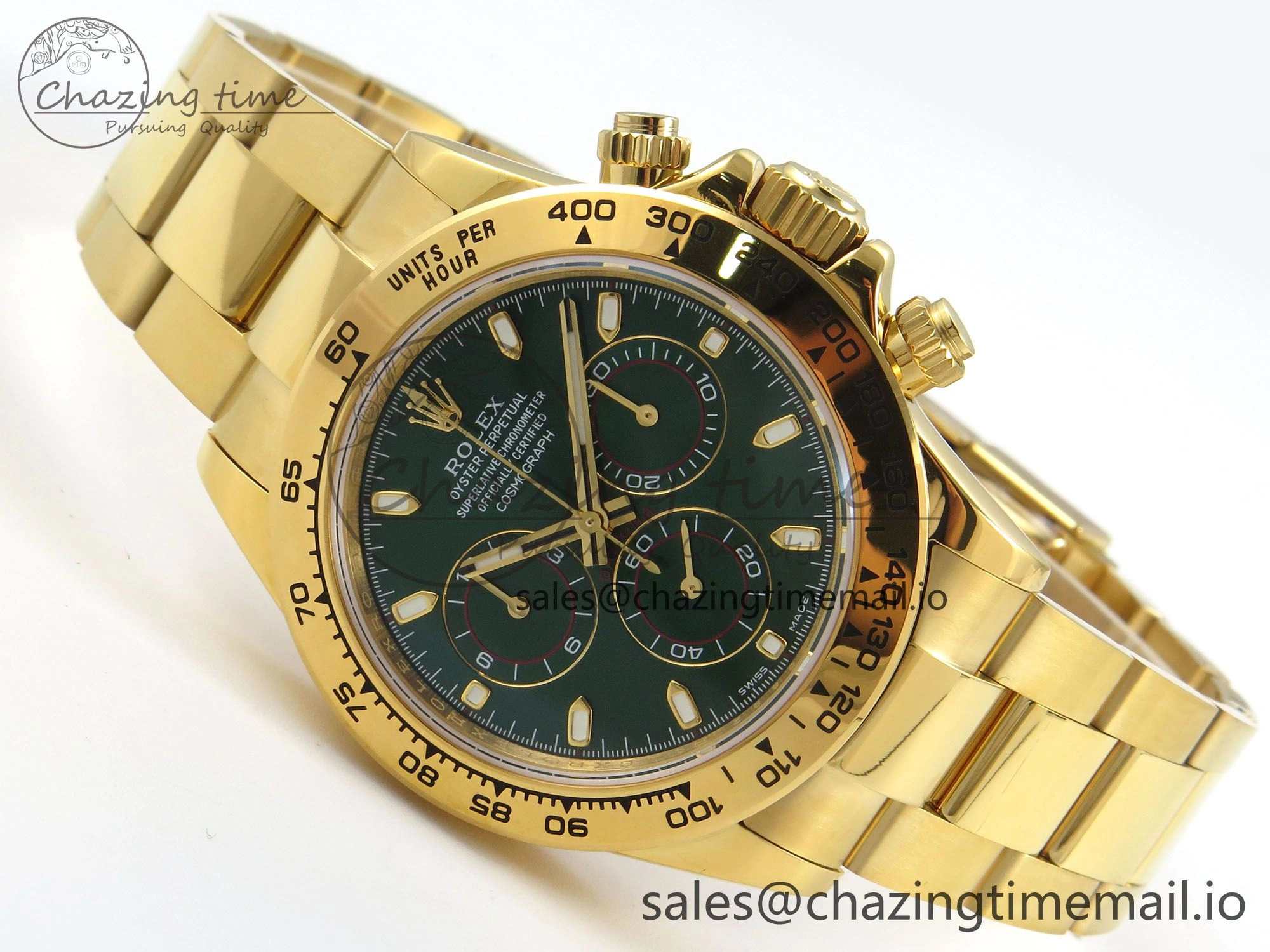 Original Daytona 116508 YG 3CF 1:1 Best Edition YG Bezel Green Dial on YG Bracelet SH4130 V2(Mod Version) 10817