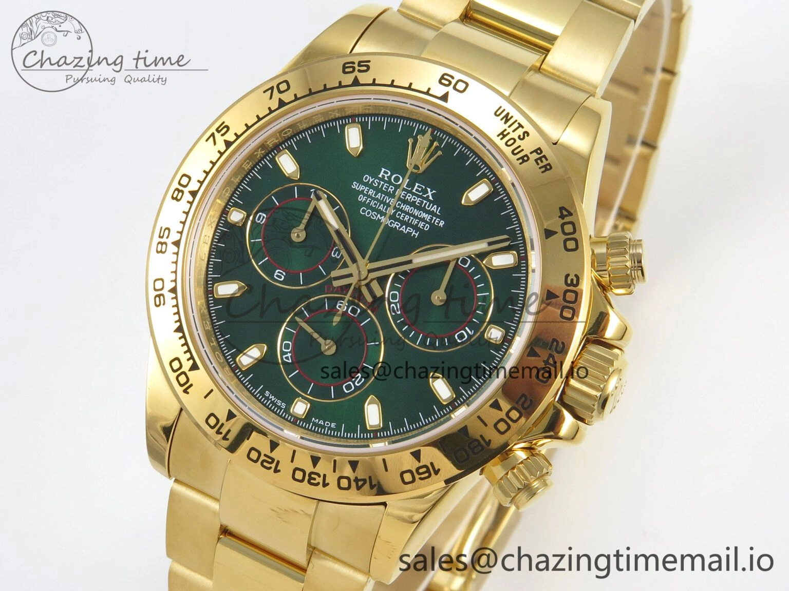 Original Daytona 116508 YG 3CF 1:1 Best Edition YG Bezel Green Dial on YG Bracelet SH4130 V2(Mod Version) 10817