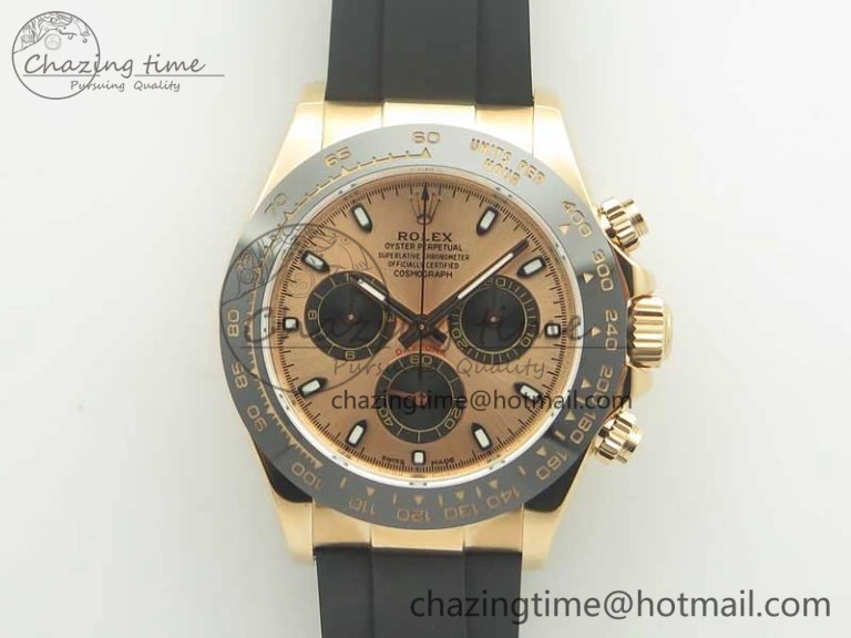 Breathable Daytona 116515 ARF 1:1 Best Edition Rose Gold Dial On Black Rubber Strap A4130 Super Clone V 3379