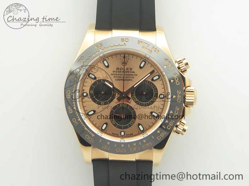 Breathable Daytona 116515 ARF 1:1 Best Edition Rose Gold Dial On Black Rubber Strap A4130 Super Clone V 3379