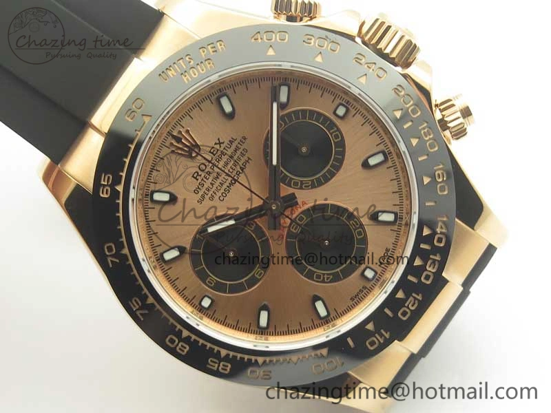 Breathable Daytona 116515 ARF 1:1 Best Edition Rose Gold Dial On Black Rubber Strap A4130 Super Clone V 3379
