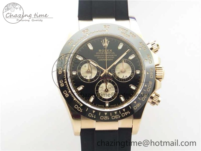 Original Daytona 116515 RG 904L Noob 1:1 Best Edition Black Dial On Black Rubber Strap SA4130 (Free Extra Strap) V 2994