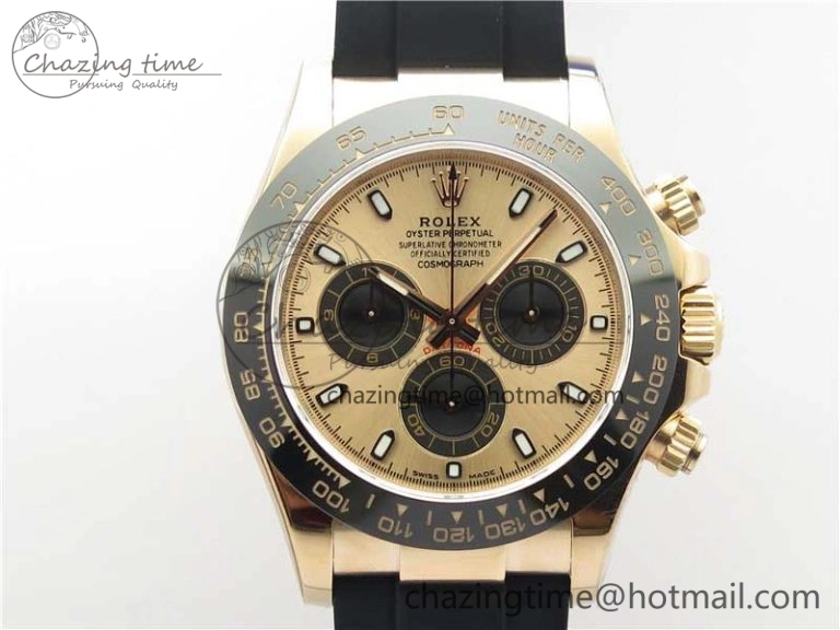 ComfortFit Daytona 116515 RG 904L Noob 1:1 Best Edition Rose Gold Dial On Black Rubber Strap SA4130 (Free Extra Strap) V 2993