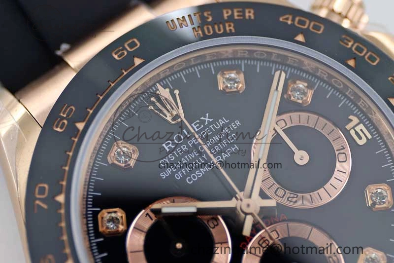 UrbanChic Daytona 116515 RG TWF 1:1 Best Edition 904L Steel Black  RG Diamonds Dial on Oysterflex Strap A 2416