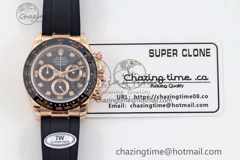 UrbanChic Daytona 116515 RG TWF 1:1 Best Edition 904L Steel Black  RG Diamonds Dial on Oysterflex Strap A 2416