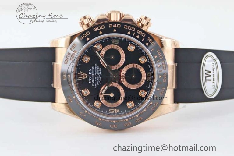 UrbanChic Daytona 116515 RG TWF 1:1 Best Edition 904L Steel Black  RG Diamonds Dial on Oysterflex Strap A 2416