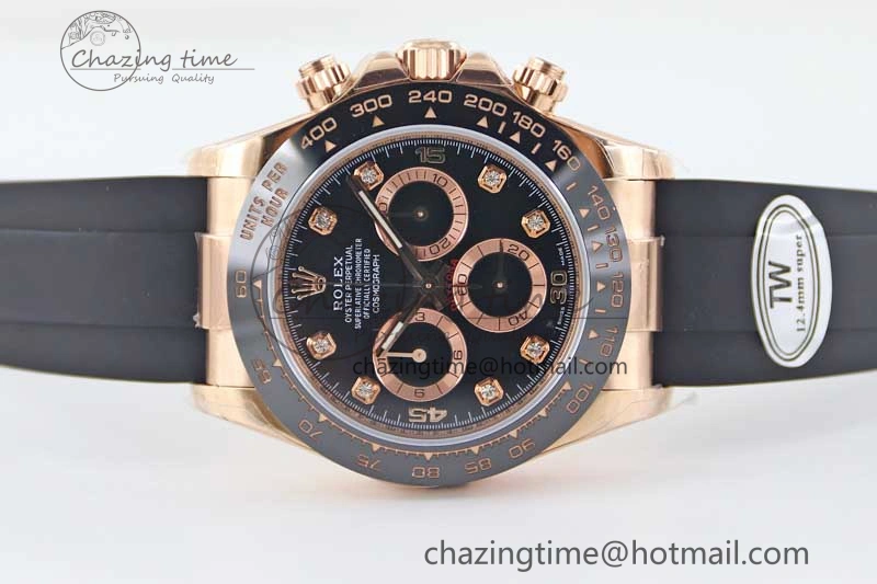 UrbanChic Daytona 116515 RG TWF 1:1 Best Edition 904L Steel Black  RG Diamonds Dial on Oysterflex Strap A 2416