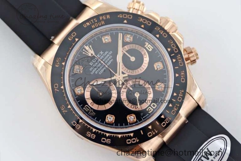 UrbanChic Daytona 116515 RG TWF 1:1 Best Edition 904L Steel Black  RG Diamonds Dial on Oysterflex Strap A 2416