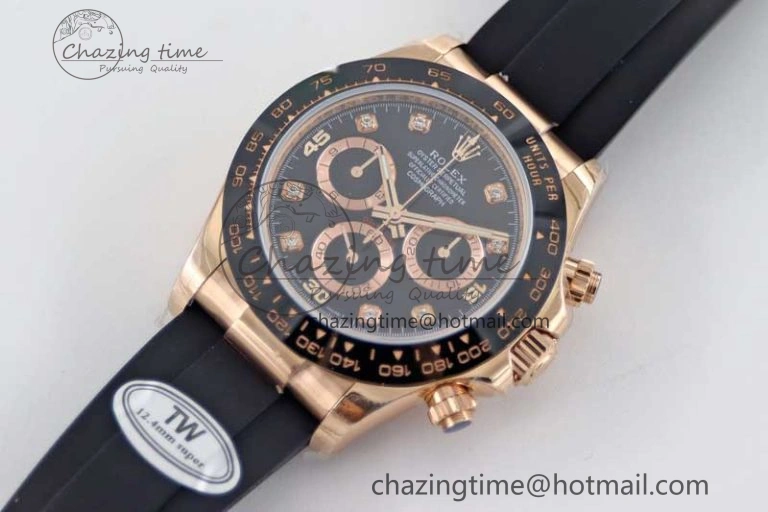 UrbanChic Daytona 116515 RG TWF 1:1 Best Edition 904L Steel Black  RG Diamonds Dial on Oysterflex Strap A 2416