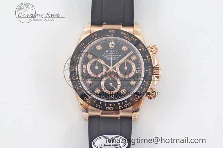 UrbanChic Daytona 116515 RG TWF 1:1 Best Edition 904L Steel Black  RG Diamonds Dial on Oysterflex Strap A 2416