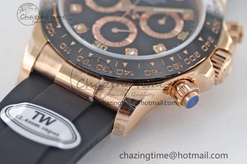 UrbanChic Daytona 116515 RG TWF 1:1 Best Edition 904L Steel Black  RG Diamonds Dial on Oysterflex Strap A 2416