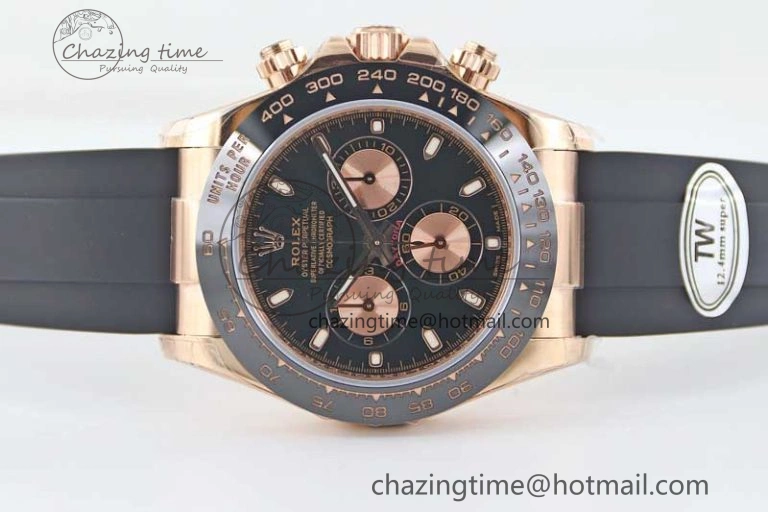 Daytona 116515 RG TWF 1:1 Best Edition 904L Steel Black RG Dial on Oysterflex Strap A UrbanChic 2415