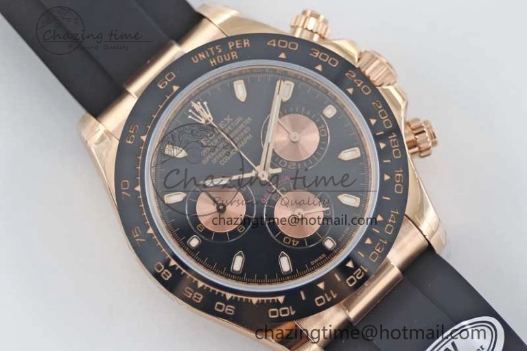 Daytona 116515 RG TWF 1:1 Best Edition 904L Steel Black RG Dial on Oysterflex Strap A UrbanChic 2415
