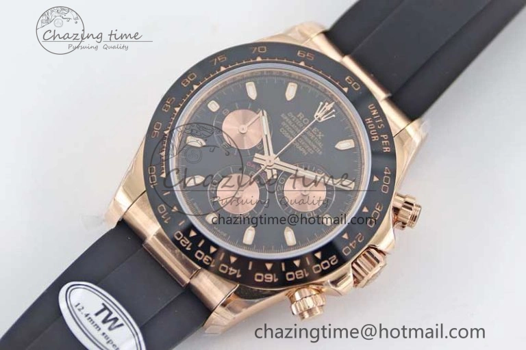 Daytona 116515 RG TWF 1:1 Best Edition 904L Steel Black RG Dial on Oysterflex Strap A UrbanChic 2415