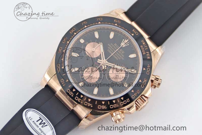 Daytona 116515 RG TWF 1:1 Best Edition 904L Steel Black RG Dial on Oysterflex Strap A UrbanChic 2415