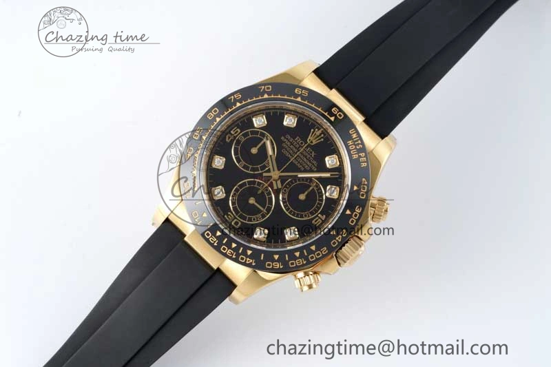 Daytona 116518 Clean 1:1 Best Edition Black Diamonds Dial on Oysterflex Rubber Strap SA4130 V Efficient 2170