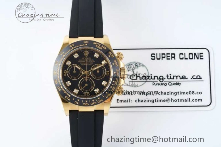Daytona 116518 Clean 1:1 Best Edition Black Diamonds Dial on Oysterflex Rubber Strap SA4130 V Efficient 2170