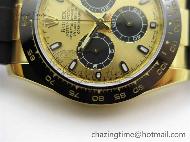 UrbanStyle Daytona 116518 KKF 1:1 Best Edition 904L Steel YG Black Dial on Rubber Strap A 2455