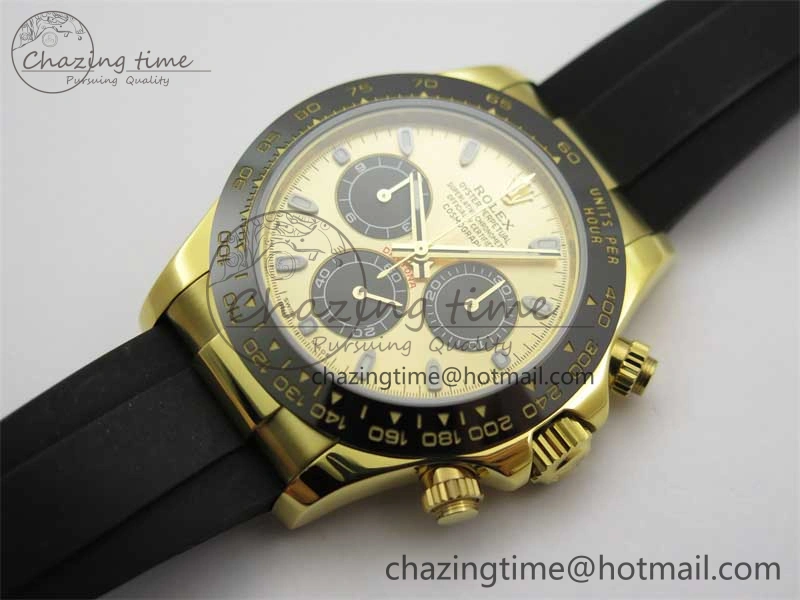 UrbanStyle Daytona 116518 KKF 1:1 Best Edition 904L Steel YG Black Dial on Rubber Strap A 2455