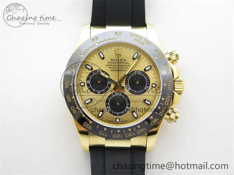 UrbanStyle Daytona 116518 KKF 1:1 Best Edition 904L Steel YG Black Dial on Rubber Strap A 2455