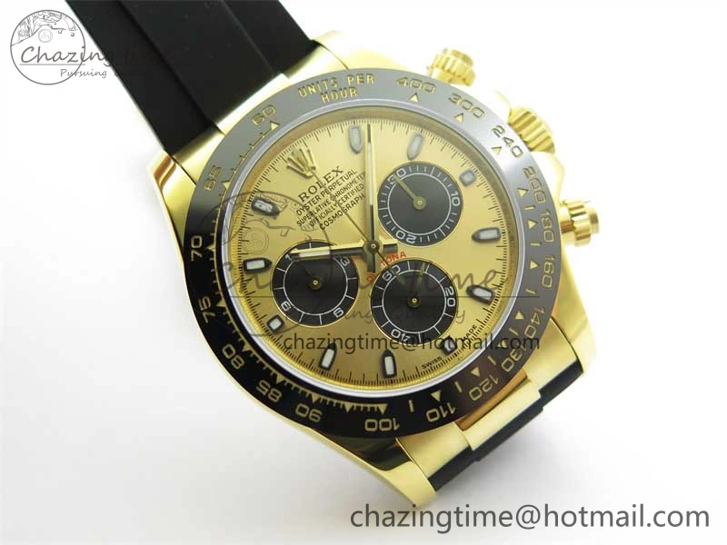UrbanStyle Daytona 116518 KKF 1:1 Best Edition 904L Steel YG Black Dial on Rubber Strap A 2455