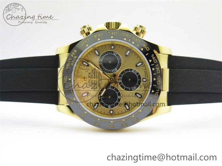UrbanStyle Daytona 116518 KKF 1:1 Best Edition 904L Steel YG Black Dial on Rubber Strap A 2455
