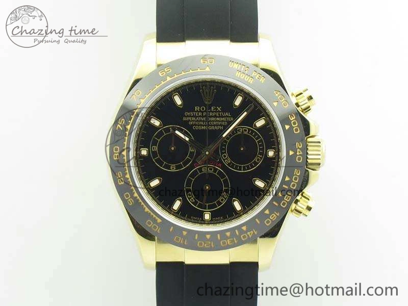 Durable Daytona 116518 LN YG ARF 1:1 Best Edition Black Dial On Rubber Strap A4130 Super Clone 3479